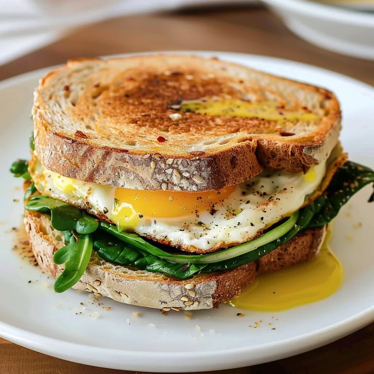 Sándwiches de desayuno con huevo y espinacas