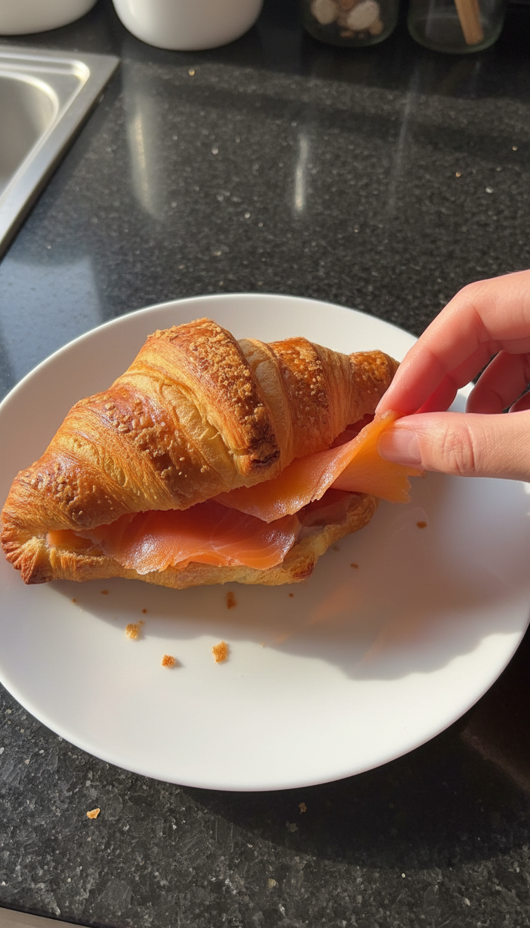 Croissant de desayuno con salmón ahumado
