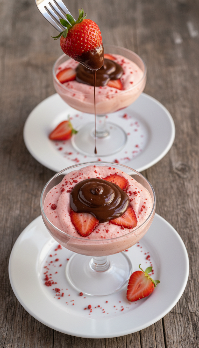 Copas de sueños de chocolate con fresa