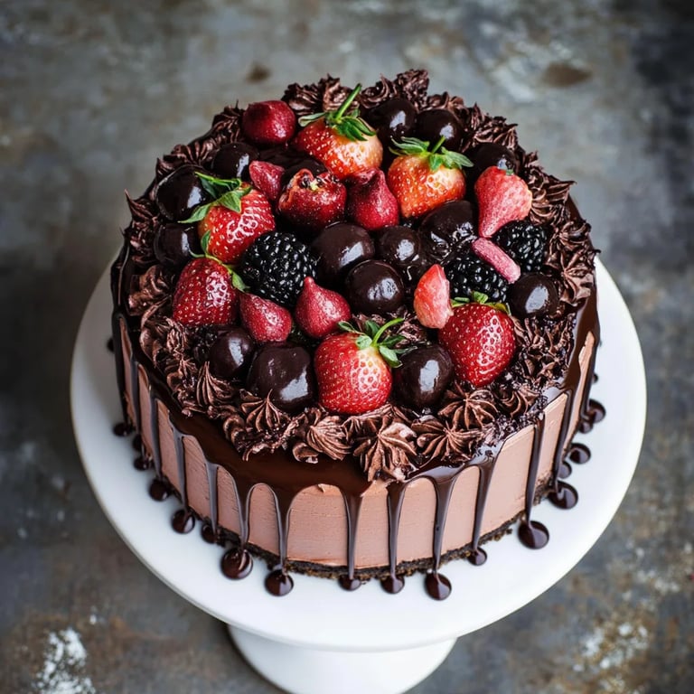 Tarta de trufa de chocolate oscuro con fresas