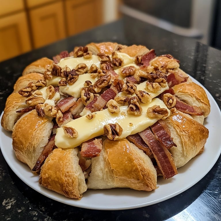 Bocados de hojaldre con brie, bacon y nueces