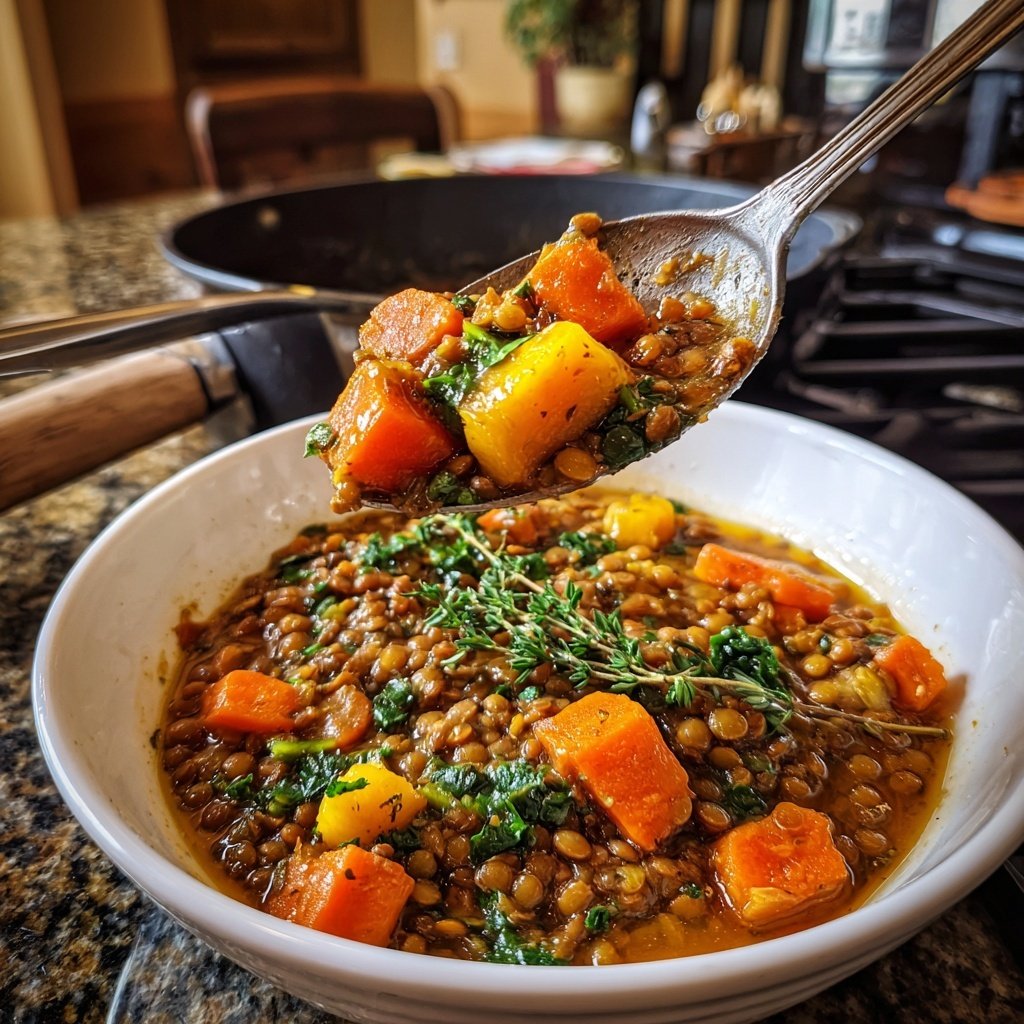 Sopa de lentejas italiana invernal abundante