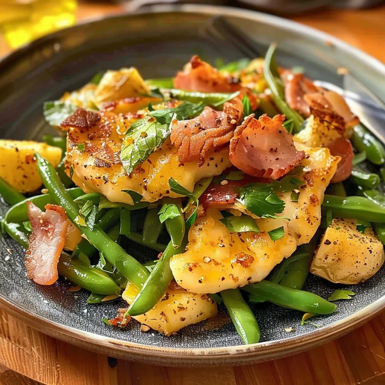 Judías verdes con patata y sepia