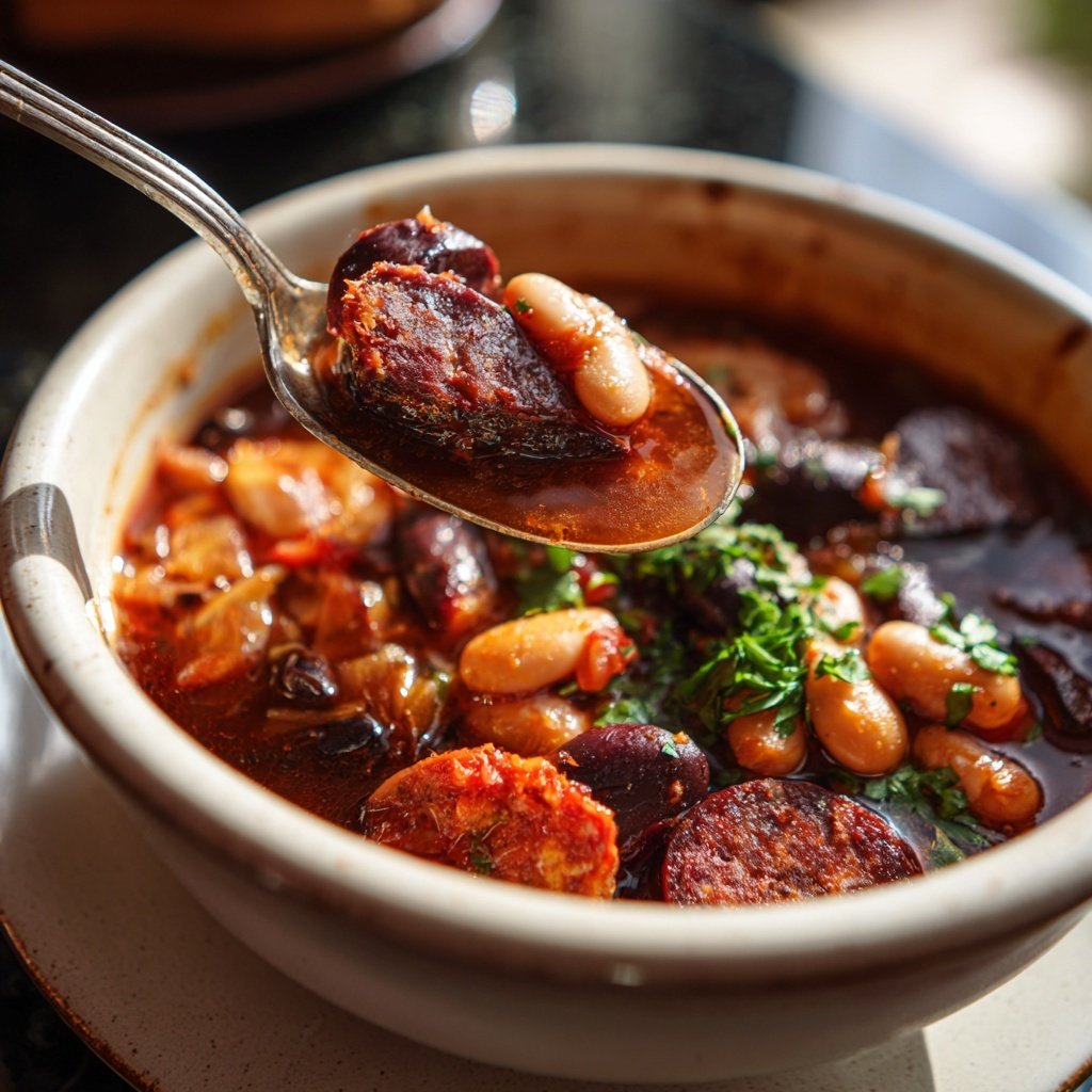 Fabada asturiana auténtica con chorizo y morcilla​