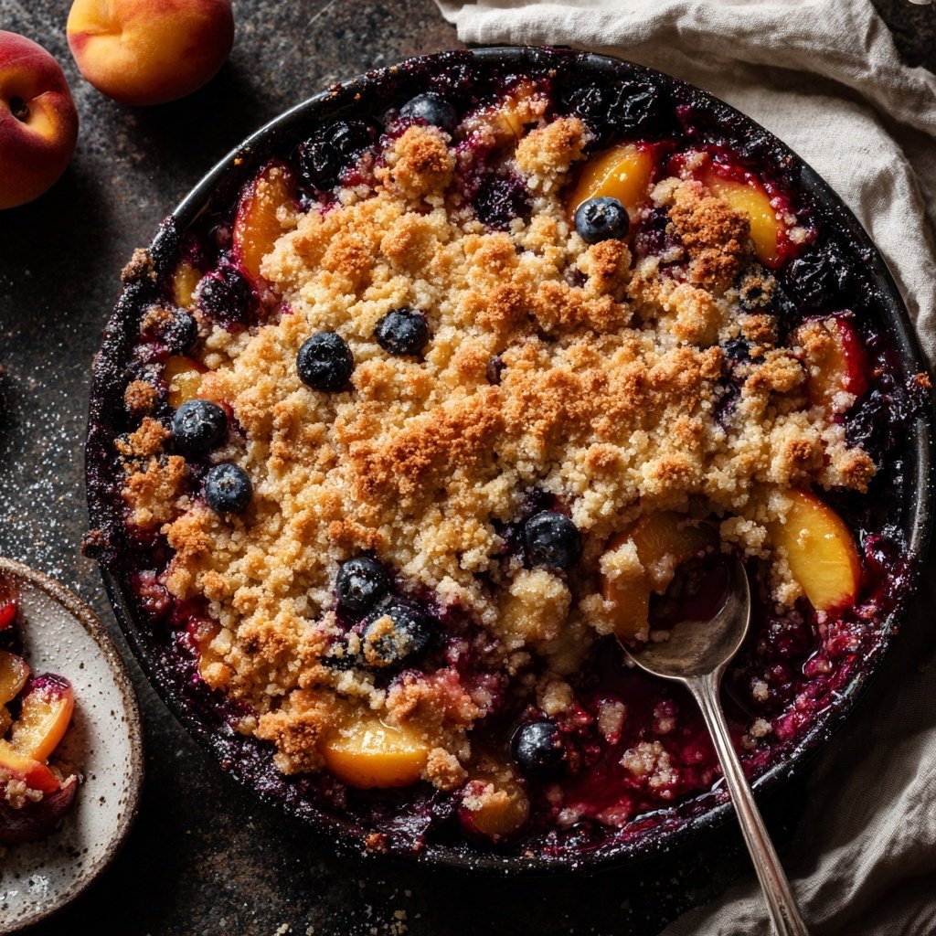 Crumble arándanos durazno limón