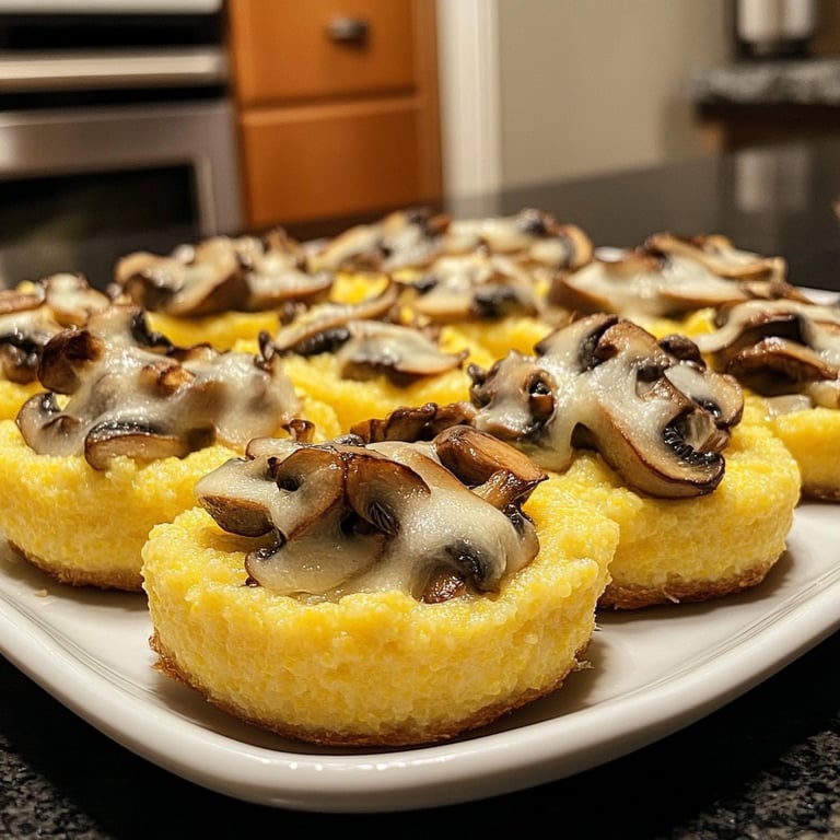 Canapés de polenta con champiñones