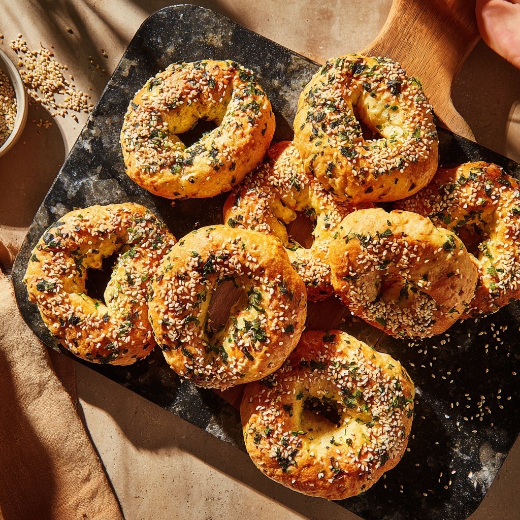 Bagels proteicos de yogur griego con hierbas