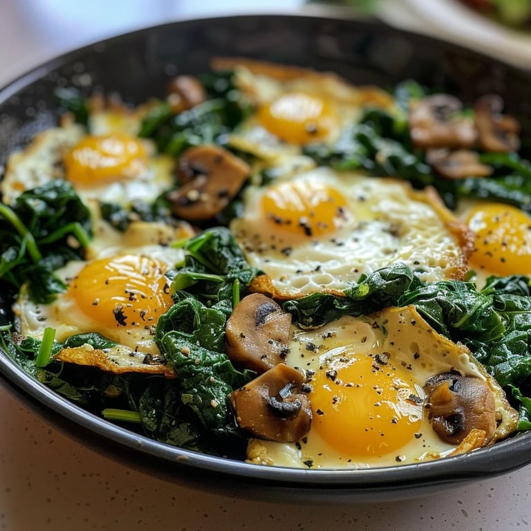 Huevos Revueltos con Champiñones y Espinacas