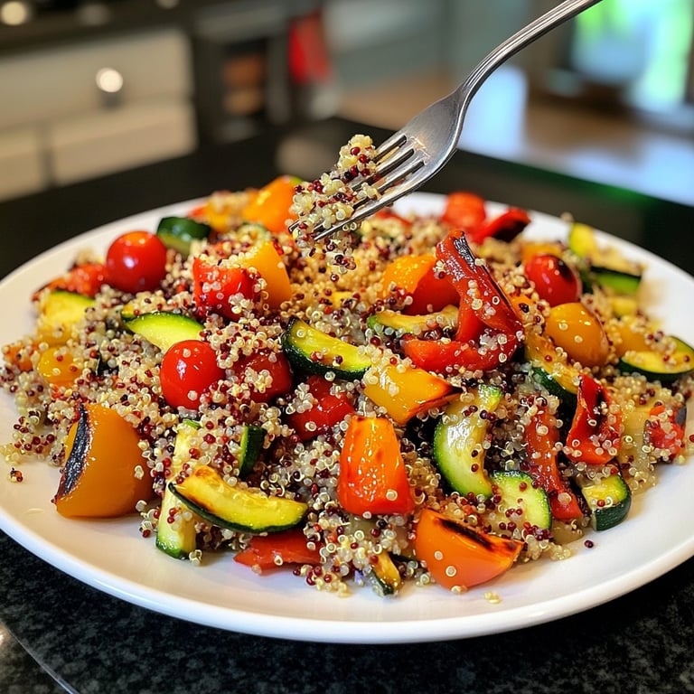 Ensalada saludable y ligera de quinoa con verduras asadas