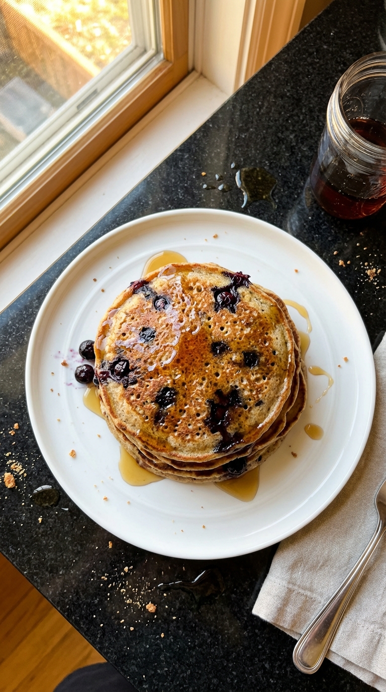 Pancakes de masa madre con arándanos