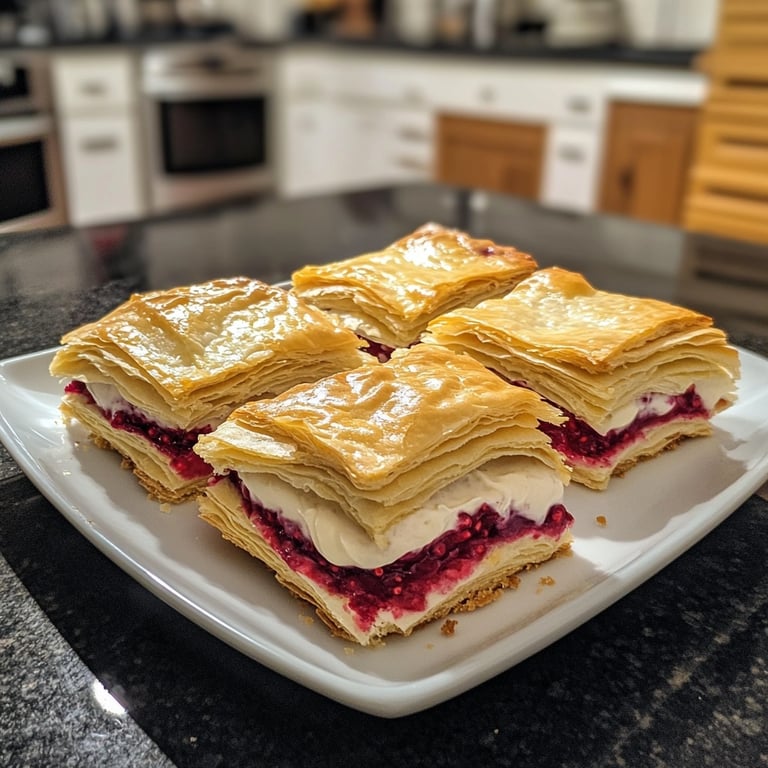 Receta fácil de postre Napoleones de crema de frambuesa