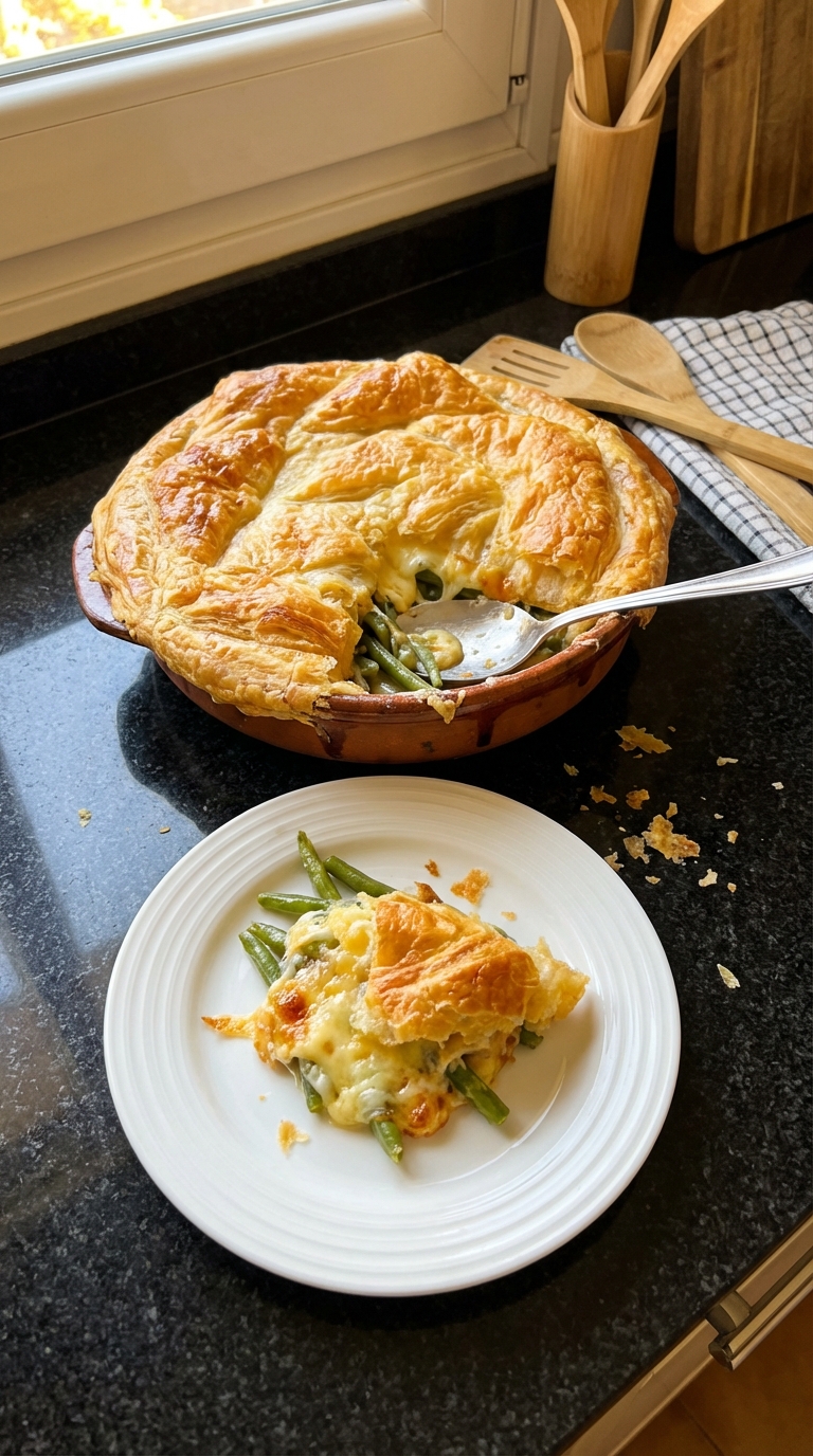 Cazuela de croissant con judías verdes